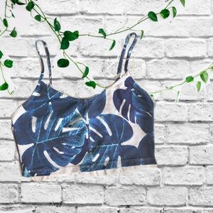 Top shop blue Banana Leaf Print Crop Top S (6)